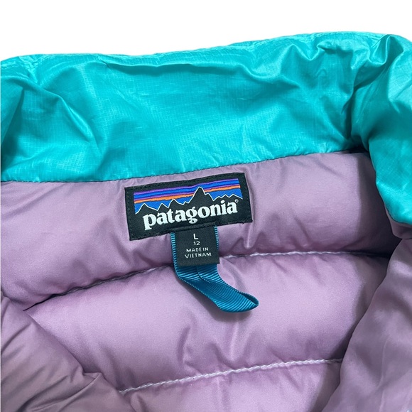 Patagonia Girls Down Sweater Puffy Vest Teal Purple Size Large (12) - Picture 13 of 15